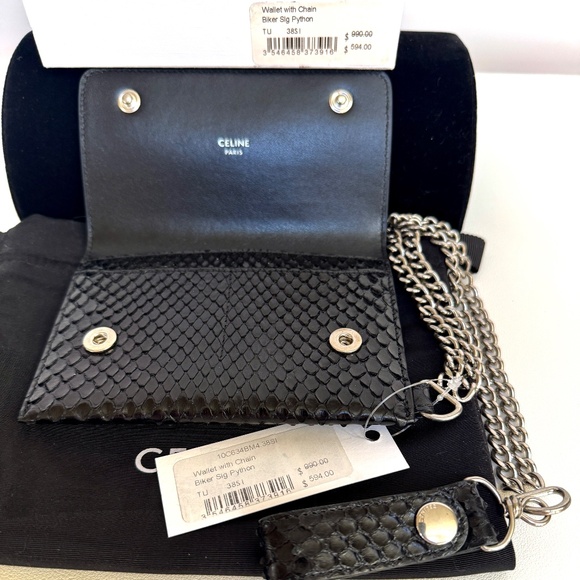CELINE X Hedi Slimane Men's Biker Wallet With Chain In Python New With Tags - Picture 6 of 12